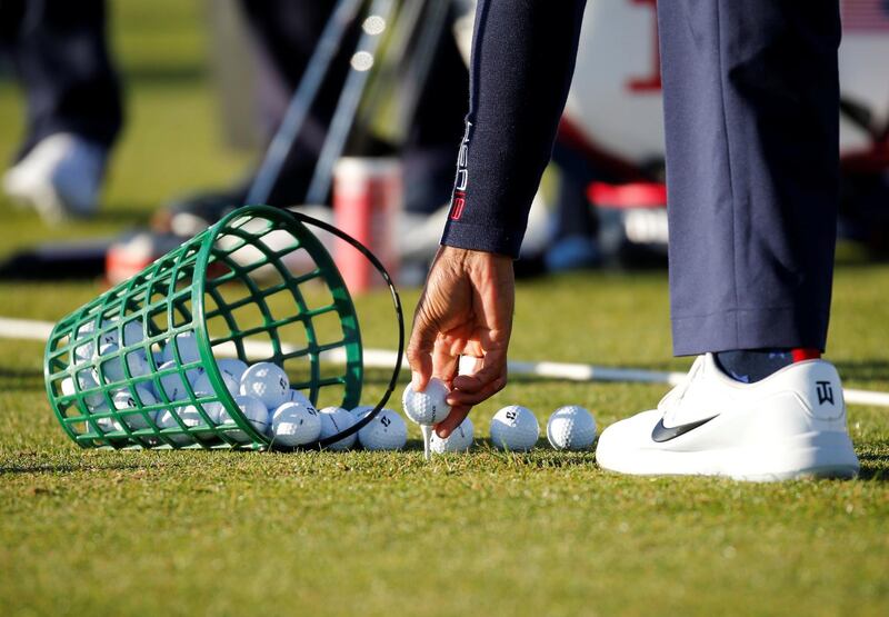 General view of Team USA's Tiger Woods during practice at the Ryder Cup tournament at Le Golf National in Guyancourt, France. Regis Duvignau / Reuters