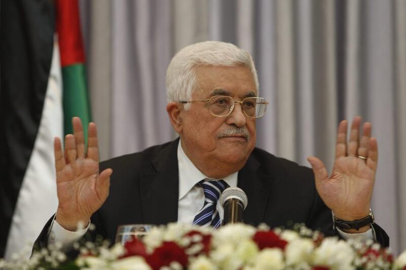 Palestinian Authority president Mahmoud Abbas gestures as he speaks during a press conference in the West Bank city of Bethlehem. Majdi Mohammed / AP Photo