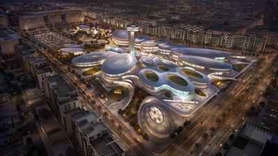 A rendering of the planned mall and observation deck and the wider Aljada megaproject in Sharjah. Arada