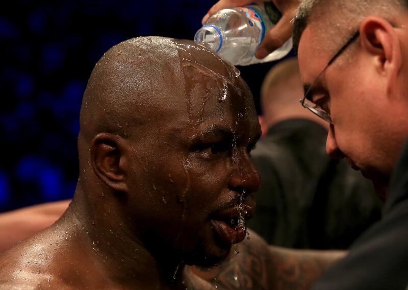 Dillian Whyte in his corner between rounds. Getty Images