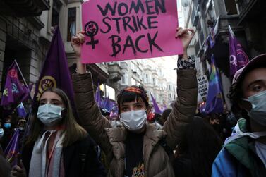 Demonstrators at a rally to mark International Women's Day in Istanbul, Turkey, on March 8. Reuters