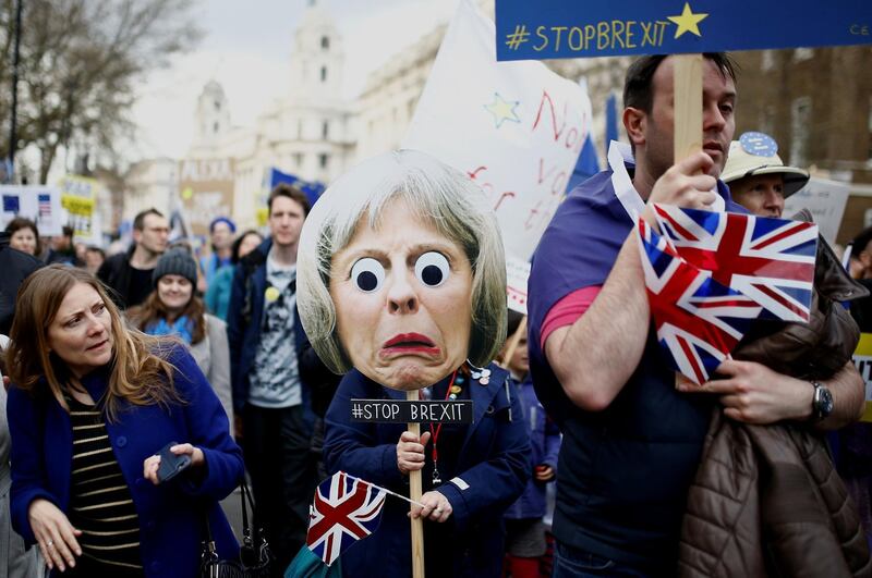 EU supporters participate in the People's Vote march in central London. Reuters