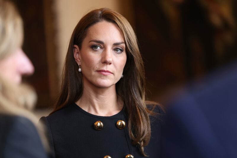 The prince and princess arrived dressed in dark colours as they continue to observe the royal mourning period which lasts until Monday. AP