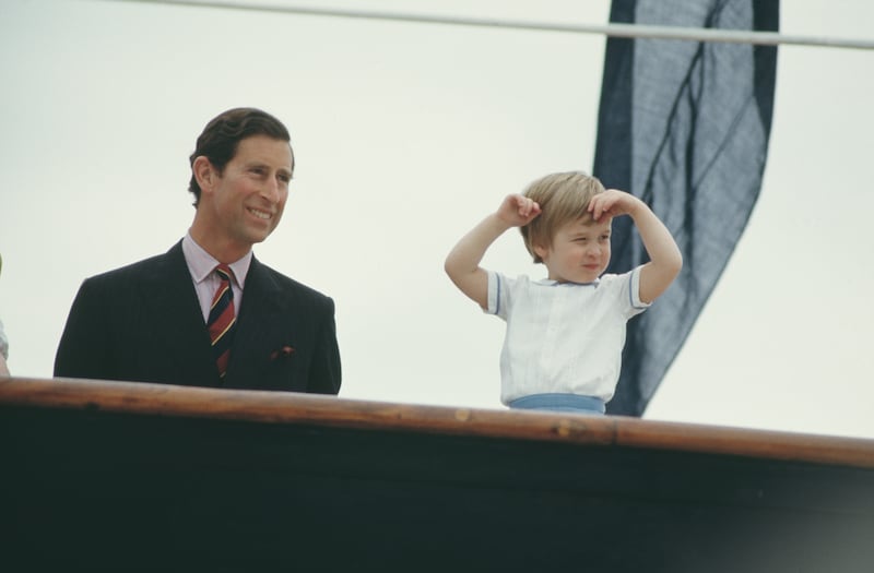 1985: Prince Charles and Prince William on the royal yacht 'Britannia' during a visit to Venice, Italy. Getty Images