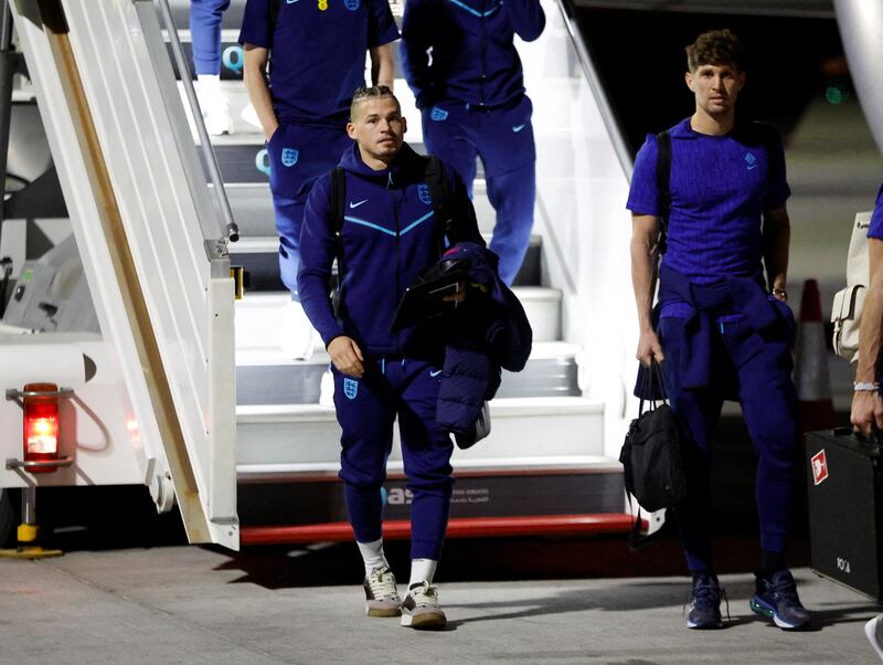  England's Kalvin Phillips and John Stones arrive in Doha ahead of the World Cup. Reuters