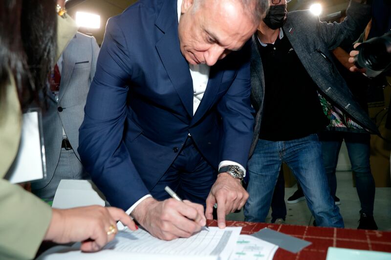 Mustafa Al Kadhimi casts his vote. Photo: AP