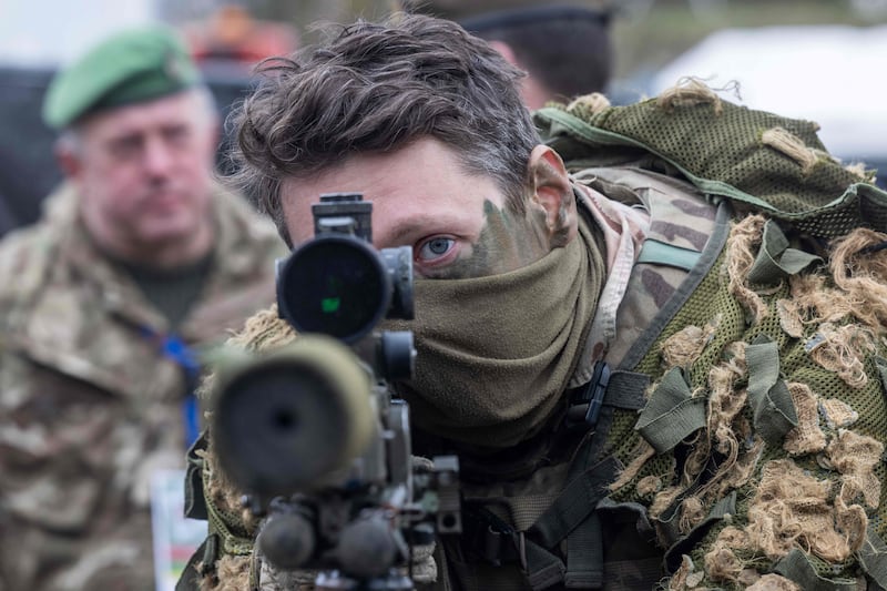 A British soldier during the Nato Dragon exercise in Korzeniewo, Poland. AFP
