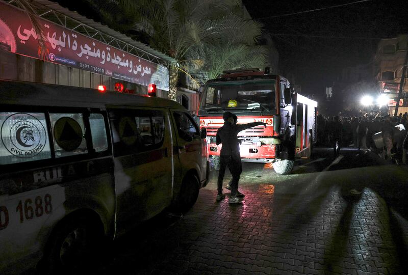 Palestinian fire engines on stand-by. AFP