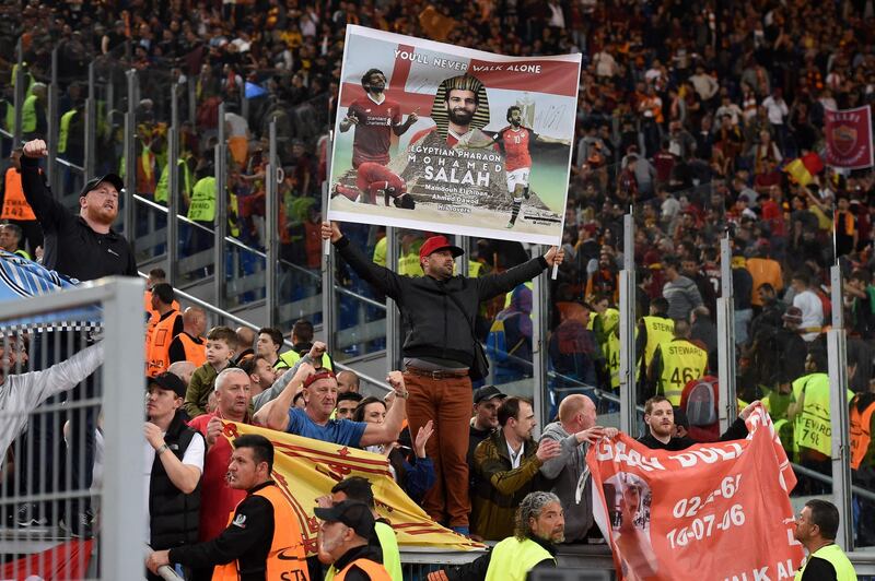 Liverpool fans celebrate at the Olympic Stadium in Rome. Paul Ellis / AFP