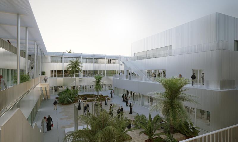 A rendering of Hayy: Creative Hub's central courtyard, inspired by traditional Gulf architecture and conceived by Ibda designs. Hayy will open in Jeddah in 2020. 
