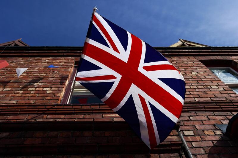 A Union flag hangs from a home during celebrations for the 75th anniversary of VE Day in Saltburn By The Sea, United Kingdom. Getty Images