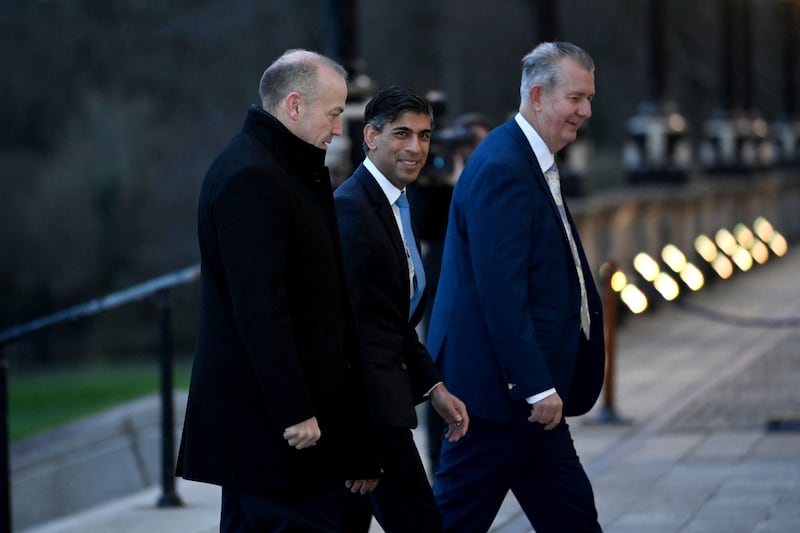 Rishi Sunak meets with Edwin Poots at Stormont. Reuters