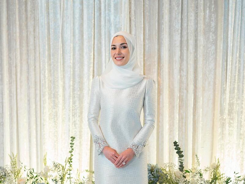 Anisha Rosnah wears a traditional dress by Malaysian designer Teh Firdaus at a ceremony ahead of her wedding to Prince Abdul Mateen of Brunei. Photo: @tehfirdaus / Instagram