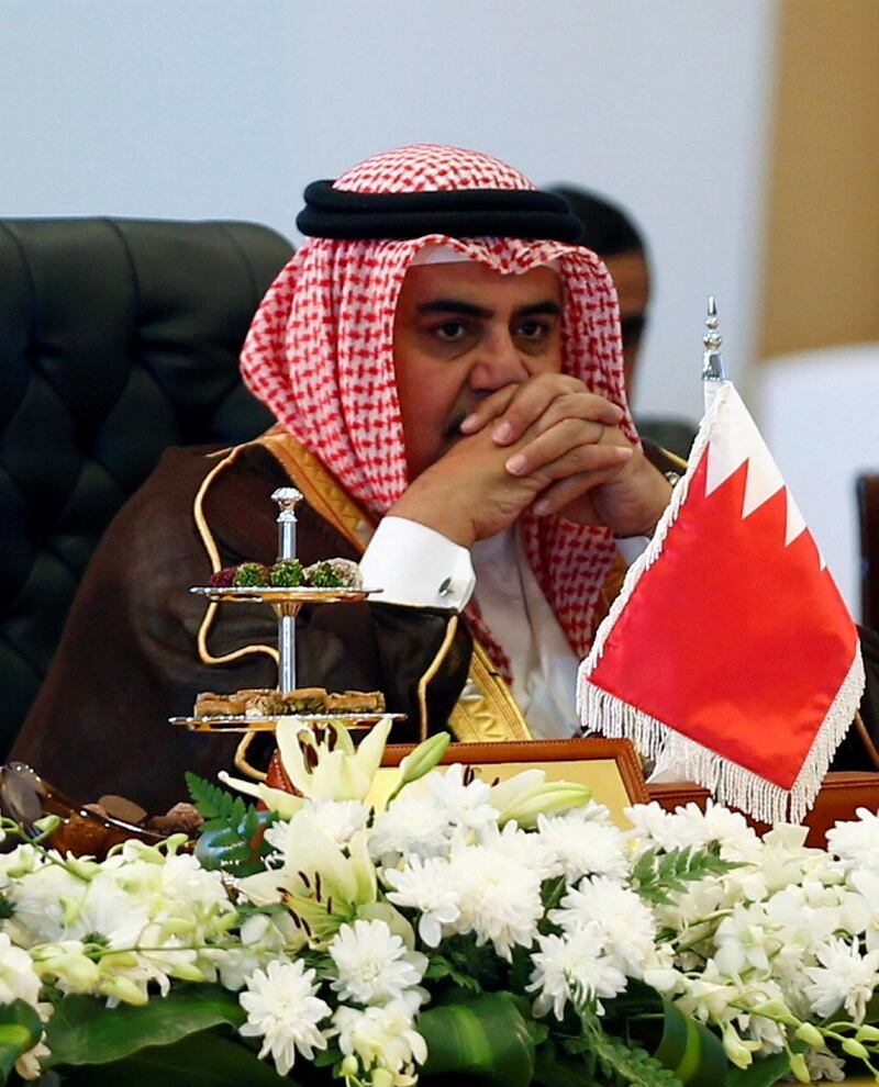Bahrain's Foreign Minister Khalid bin Ahmed Al Khalifa attends a meeting of member states of Coalition to Support Legitimacy in Yemen, in Riyadh, Saudi Arabia, October 29, 2017. REUTERS/Faisal Al Nasser