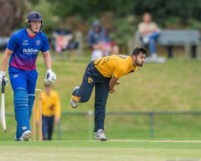 Former UAE U19 allrounder Shorye Chopra bowls for Kingston Hawthorn in grade cricket in Melbourne. 