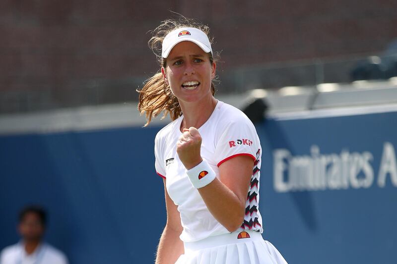 NEW YORK, NEW YORK - AUGUST 30: Johanna Konta of Great Britain reacts during her Women's Singles third round match against Shuai Zhang of China on day five of the 2019 US Open at the USTA Billie Jean King National Tennis Center on August 30, 2019 in Queens borough of New York City.   Clive Brunskill/Getty Images/AFP
== FOR NEWSPAPERS, INTERNET, TELCOS & TELEVISION USE ONLY ==
