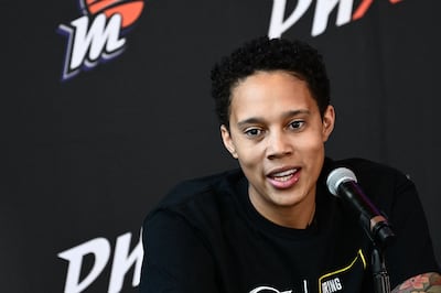 US basketball player Brittney Griner, of the Phoenix Mercury, speaks during a news conference at the Footprint Centre in Phoenix, Arizona. AFP