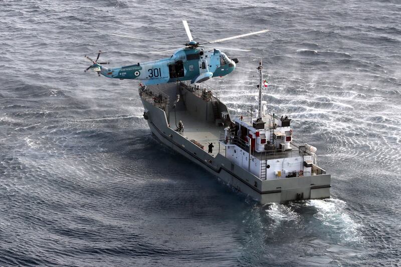 Men in balaclavas dropped on to ship decks and helicopters hovered over smaller boats during the drills.