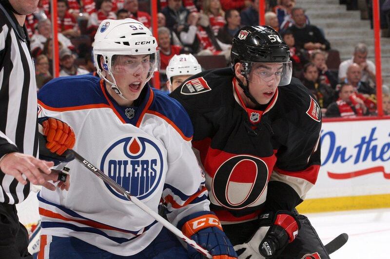 Ryan Nugent-Hopkins, left, had two goals for Edmonton on Saturday. Jana Chytilova / Getty Images / Freestyle Photography / AFP