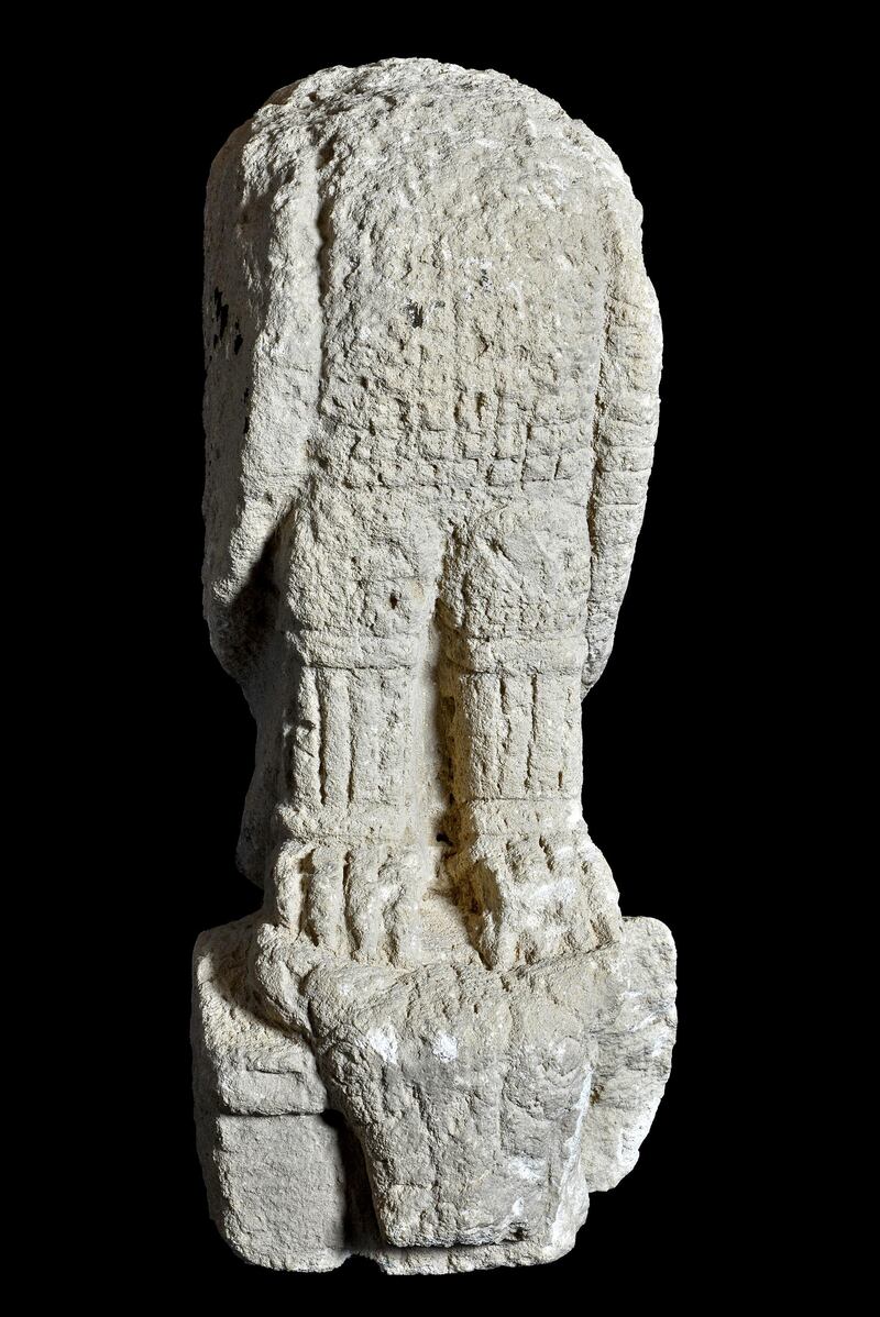 Stele representing a man with dagger, 1st���3rd century BCE, Calcite alabaster, 57 �� 30 cm, Qaryat al-Faw Riyadh, Department of Archaeology Museum, King Saud University. Photo credit: �� Saudi Commission for Tourism and National Heritage
