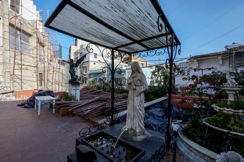 Statues of the Virgin Mary and Saint Michael are seen in the courtyard of the Mar Mikhael Church, in the Mar Mikhael area, Beirut, Lebanon.  EPA