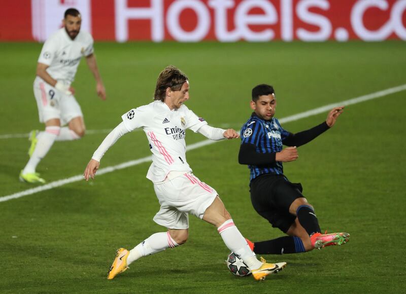 Left midfield - Luka Modric (Real Madrid). The older he grows - he’s 35 - the more energetic he becomes. Ubiquitous while Madrid sought control of a potentially tense night against Atalanta, aiding in defence, stimulating the attack. Set up the first goal in the 3-1 win. EPA