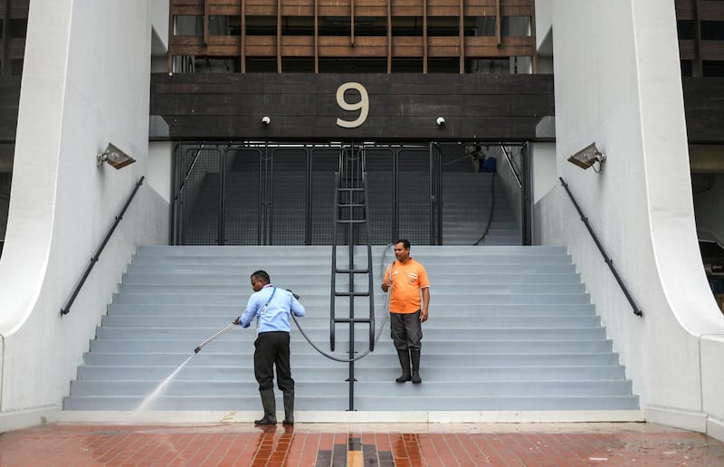 Abu Dhabi, United Arab Emirates - Preparations in full wing at Zayed Sports Stadium for the Papal mass on Tuesday February 5 in Abu Dhabi,  February 3, 2019. Khushnum Bhandari for The National