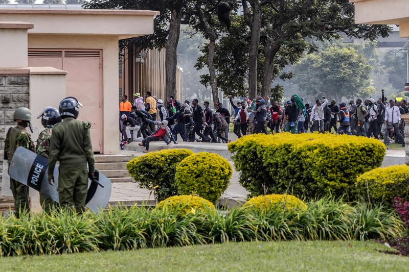 Protesters stormed the Kenyan parliament building in protest against a proposed new law to raise taxes. AFP