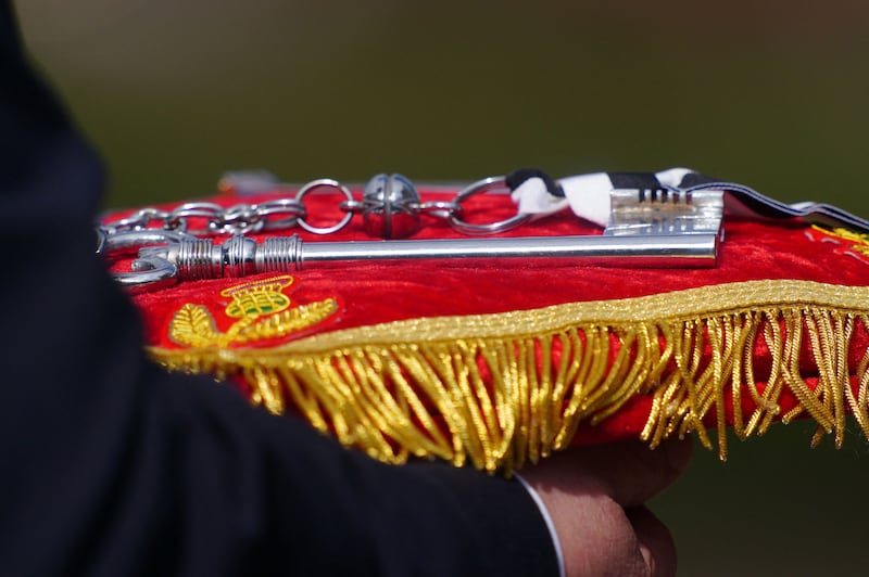 The Keys of the City of Edinburgh, to be offered to King Charles, during the Ceremony of the Keys at the Palace of Holyroodhouse. AFP