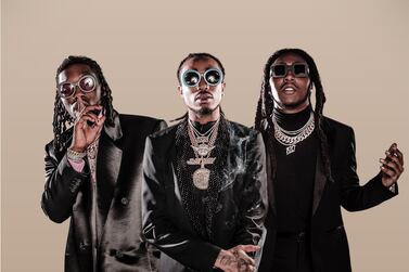 Migos is made up of rappers (L-R) - Offset, Quavo and Takeoff. Courtesy of Yas Marina Circuit