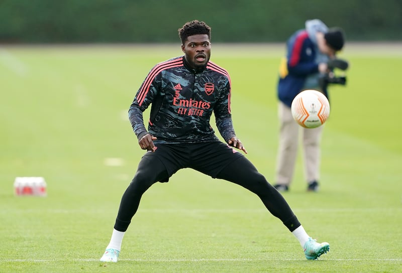 Thomas Partey at the Arsenal Training Centre in London. PA
