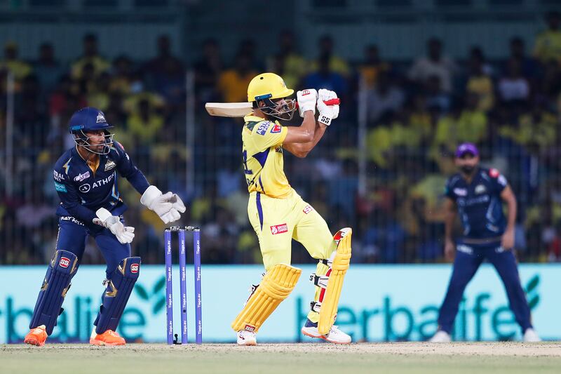 Ruturaj Gaikwad of Chennai Super Kings hits out. Getty 