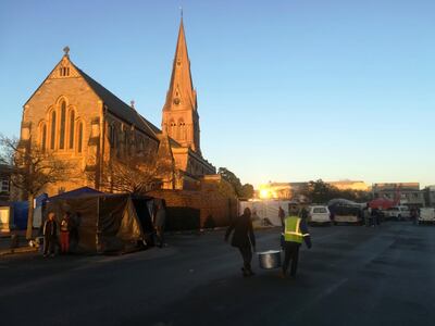 The town square where vendors are setting up in the shadow of 19th century cathedrals in Makhanda. in Makhanda. Gavin du Venage for The National