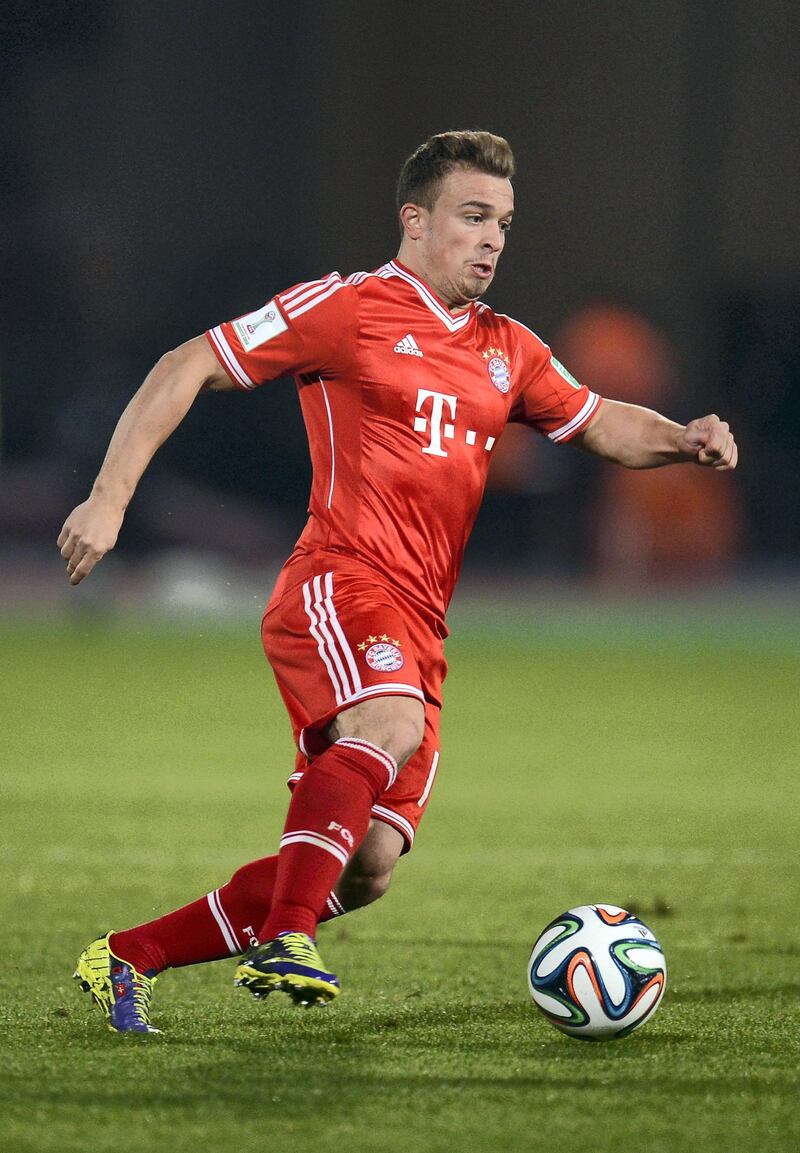 MARRAKECH, MOROCCO - DECEMBER 21:  Xherdan Shaqiri of Muenchen runs with the ball during the FIFA Club World Cup Final between FC Bayern Muenchen and Raja Casablanca at Marrakech Stadium on December 21, 2013 in Marrakech, Morocco.  (Photo by Lars Baron/Bongarts/Getty Images)