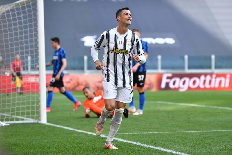 Cristiano Ronaldo celebrates after opening the scoring in Juventus' 3-2 Serie A win over Inter Milan in Turin on Saturday, May 15. Getty