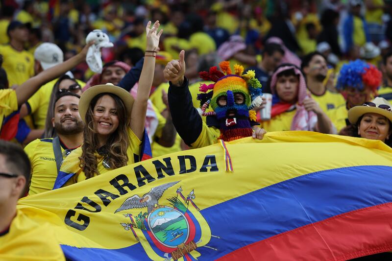 Ecuador fans are in good spirits ahead of the country's World Cup opener against host nation Qatar at Al Bayt Stadium in Al Khor City. EPA