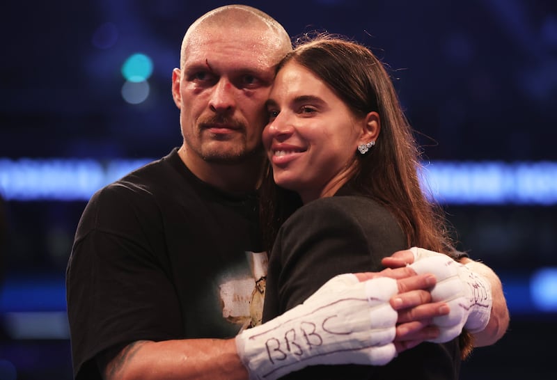 Oleksandr Usyk celebrates after the fight. Getty