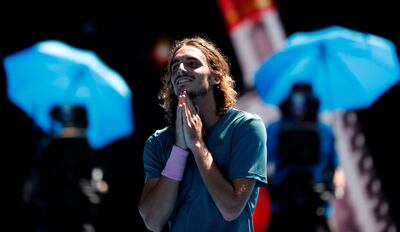 Tennis - Australian Open - Quarter-final - Melbourne Park, Melbourne, Australia, January 22, 2019. Greece's Stefanos Tsitsipas reacts after winning the match against Spain's Roberto Bautista Agut. REUTERS/Adnan Abidi