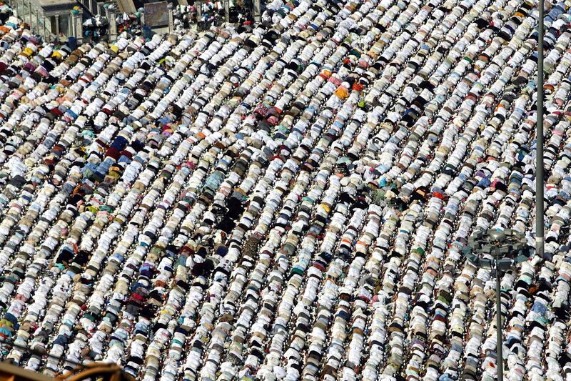 MAKKAH, SAUDI ARABIA- DECEMBER 05: Tens of thousands of Muslim pilgrims performing the Hajj attend the Friday prayers inside and outside the Grand Mosque, in Makkah, Saudi Arabia on December 05, 2008. The hajj, which officially starts Saturday, is one of the five pillars of Islam, alongside belief in God, praying, fasting and charity. (Salah Malkawi/ The National)