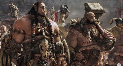 (L to R) Orc chieftain Durotan (TOBY KEBBELL) leads his Frostwolf Clan alongside his second-in-command, Orgrim (ROB KAZINSKY), in Legendary Pictures and Universal Pictures’ "Warcraft," an epic adventure of world-colliding conflict based on Blizzard Entertainment’s global phenomenon. Courtesy Legendary Pictures