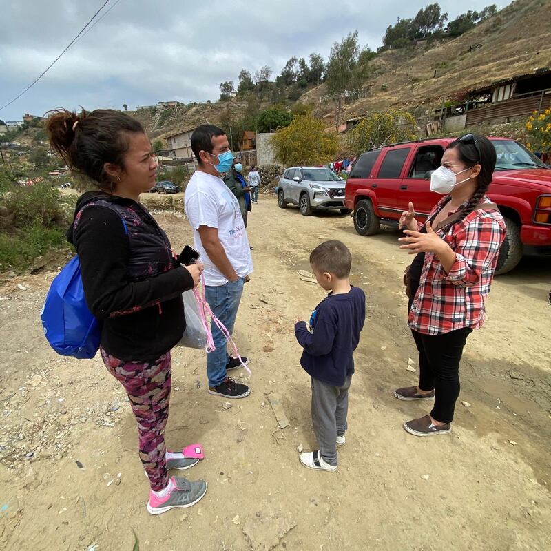 Gabby Fajardo and 5-year-old son Gerard stand outside the Ambassador Jesus Christ shelter in Tijuana, Mexico. Photo courtesy of Felicia Rangel-Samponaro