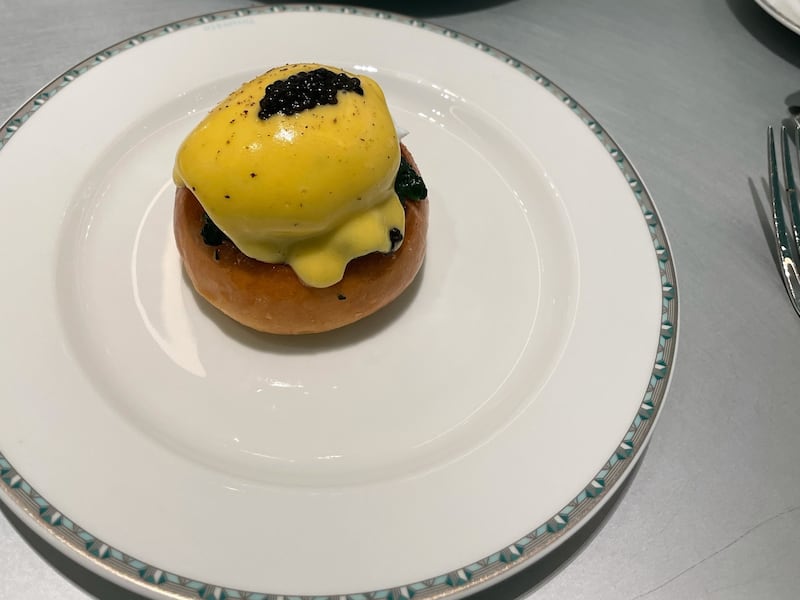 Caviar Benedict is on the breakfast menu at Tiffany & Co's Blue Box Cafe in Dubai. Panna Munyal / The National