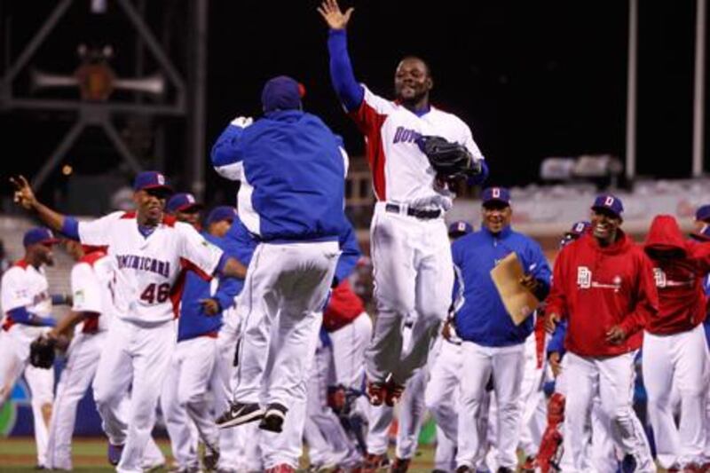 Fernando Rodney leads the Dominican Republic's celebrations after defeating Netherland in the semi-finals of the World Baseball Classic.