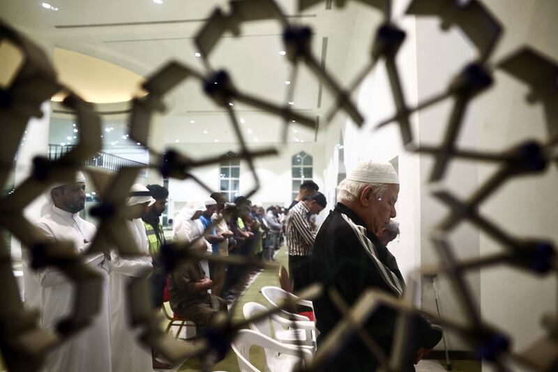 Muslims, including Palestinians from Gaza, perform taraweeh prayers at Emirates Humanitarian City. Reuters