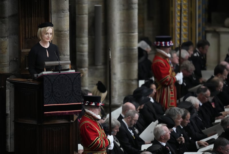 Britain's new leader speaks during the state funeral of Queen Elizabeth at Westminster Abbey, London. PA
