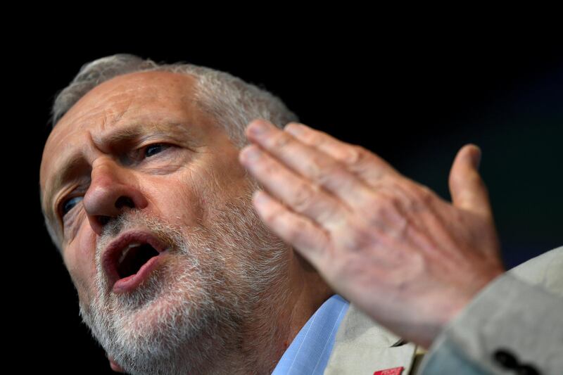 FILE PHOTO: Britain's Labour Party leader Jeremy Corbyn addresses a rally, part of the TUC's ‘A New Deal for Working People’ campaign, in central London, Britain, May 12, 2018. REUTERS/Toby Melville/File Photo
