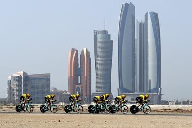 The team of Jumbo-Visma on their way to victory in the opening stage time trial of the UAE Tour. AFP