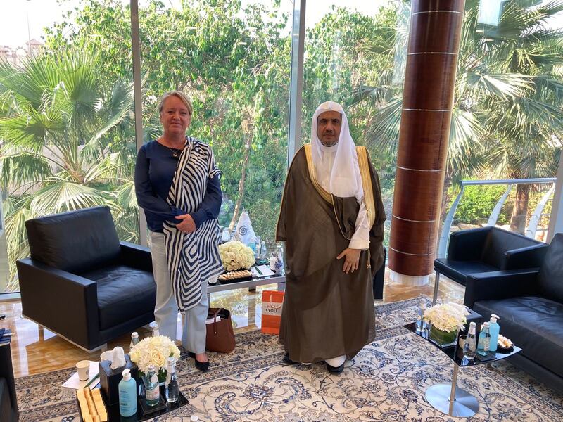 Janet Alberda, Netherlands ambassador to Saudi Arabia, with Saudi politician Mohammed bin Abdul Karim Al Issa, General Secretary of the Muslim World League. Photo: @jaalberda