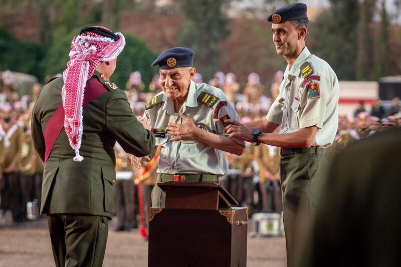 King Abdullah II bestows the Order of the State Centennial on the Jordan Armed Forces, the Public Security Directorate, the General Intelligence Department, and a number of army and security personnel, in addition to Royal medals on JAF and security officers. Courtesy Royal Hashemite Court
