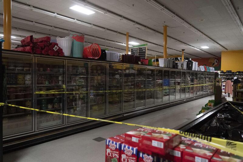 Freezer sections are closed off at Fiesta supermarket on February 16, 2021, in Houston, Texas. Winter storm Uri brought historic cold weather, power cuts and traffic accidents to Texas as storms swept through 26 states. AFP